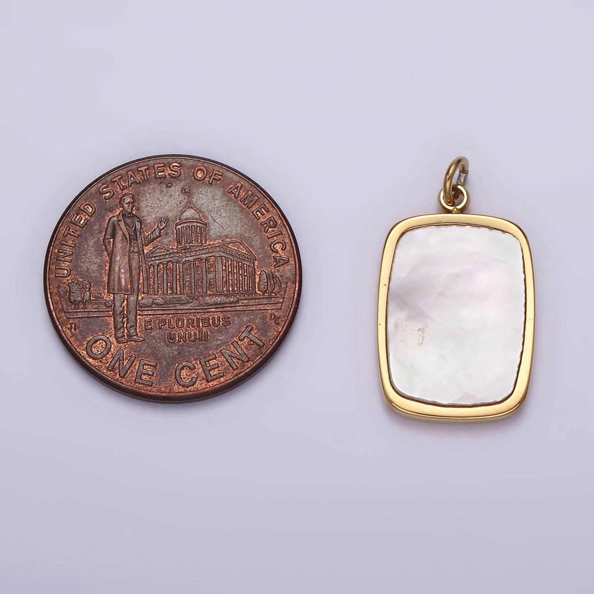 Stainless Steel 20mm Shell Pearl Rectangular Tag Bezel Charm in Gold & Silver | P1322 P1323 - DLUXCA