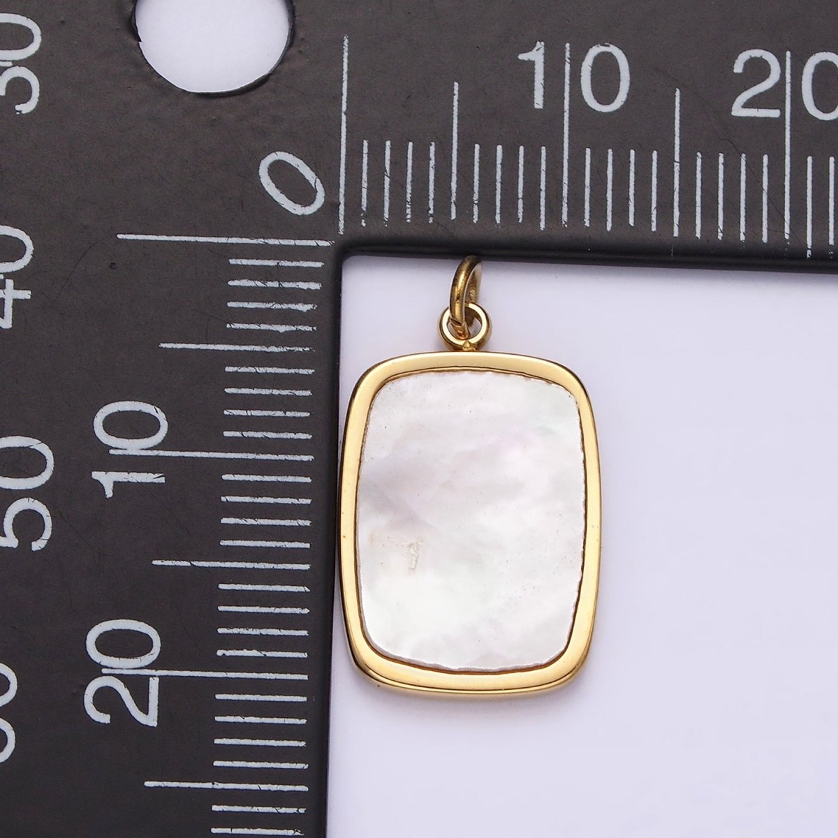 Stainless Steel 20mm Shell Pearl Rectangular Tag Bezel Charm in Gold & Silver | P1322 P1323 - DLUXCA