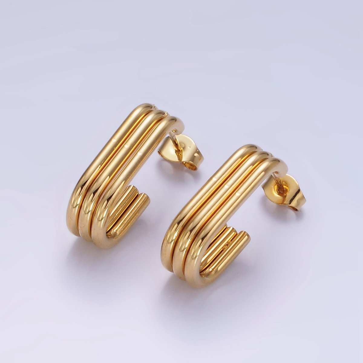 Stainless Steel 20mm Triple Band J-Shaped Hoop Earrings | AE439 - DLUXCA