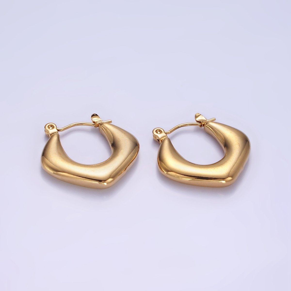 Stainless Steel 20mm U-Shaped Rhombus Minimalist Latch Hoop Earrings | AE435 - DLUXCA