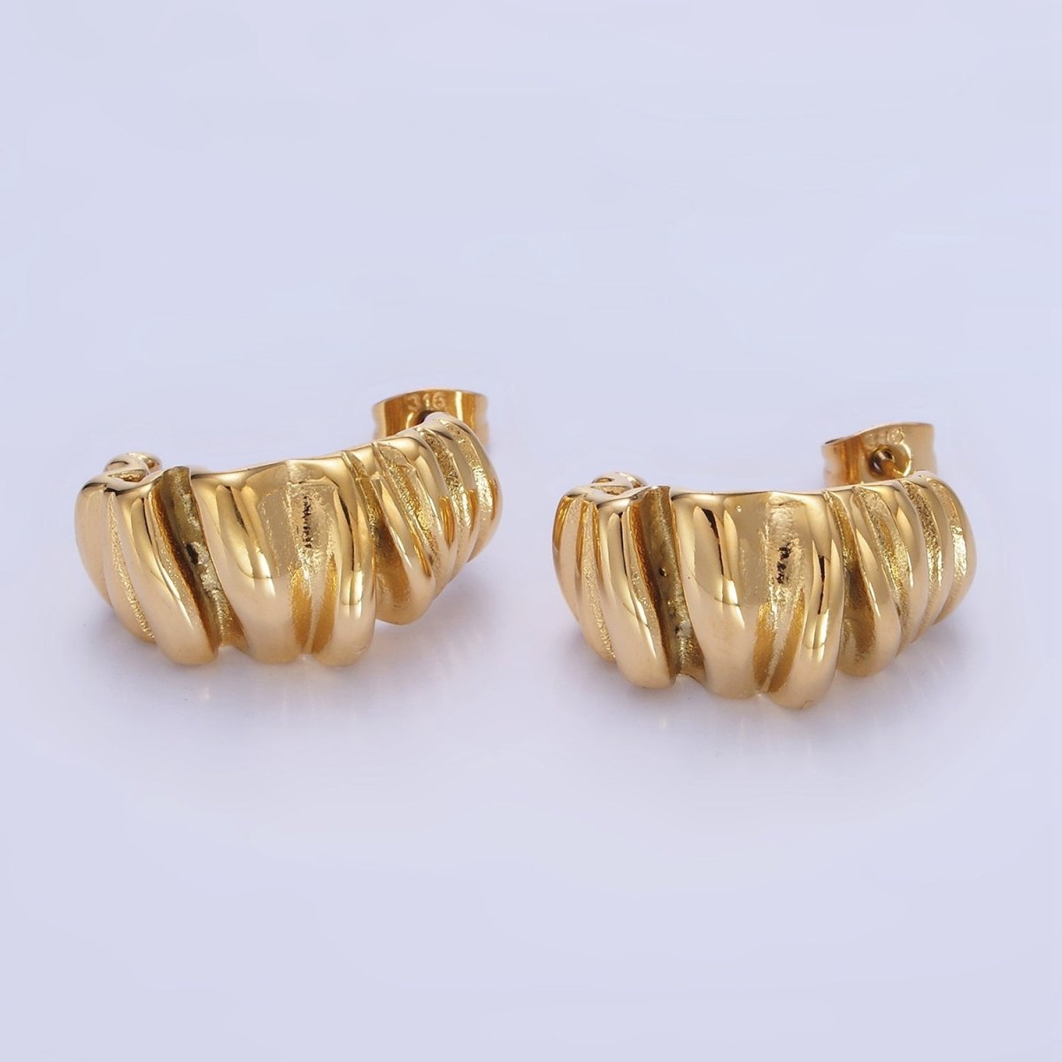 Stainless Steel 21mm Molten Foil J-Shaped Hoop Earrings in Gold & Silver | P440 P441 - DLUXCA