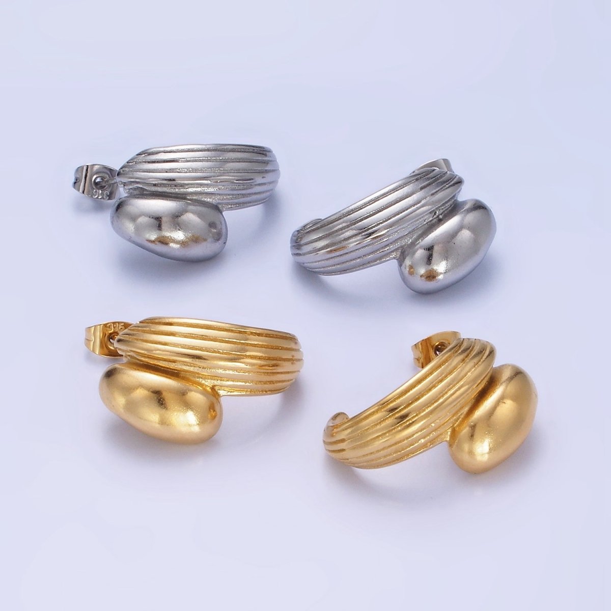 Stainless Steel 24mm Double Molten Lined C-Shaped Earrings in Gold & Silver | P028 P029 - DLUXCA