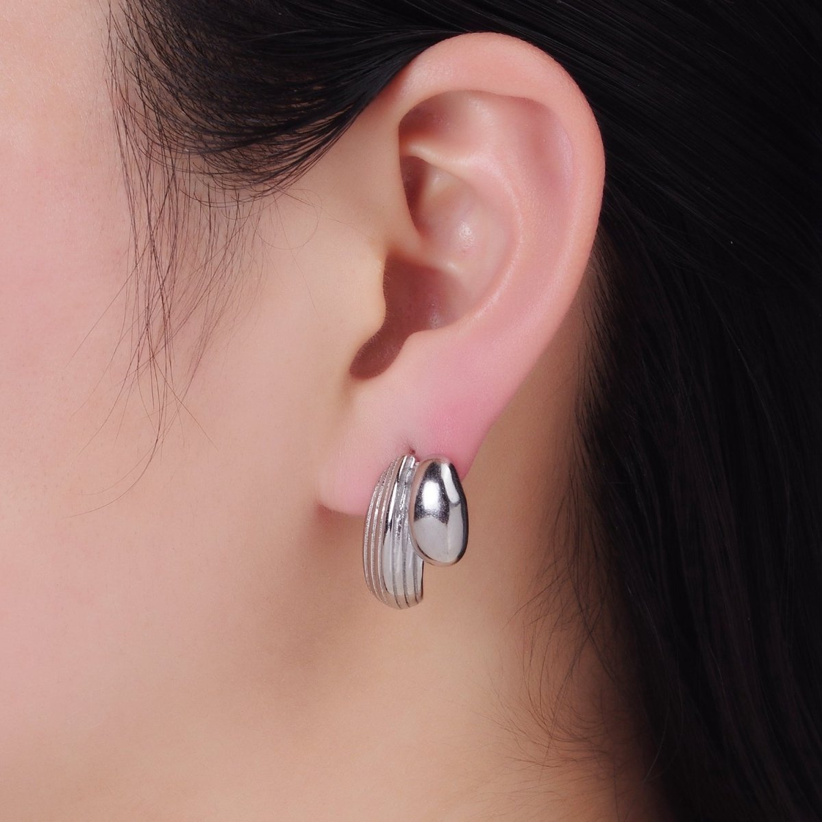 Stainless Steel 24mm Double Molten Lined C-Shaped Earrings in Gold & Silver | P028 P029 - DLUXCA