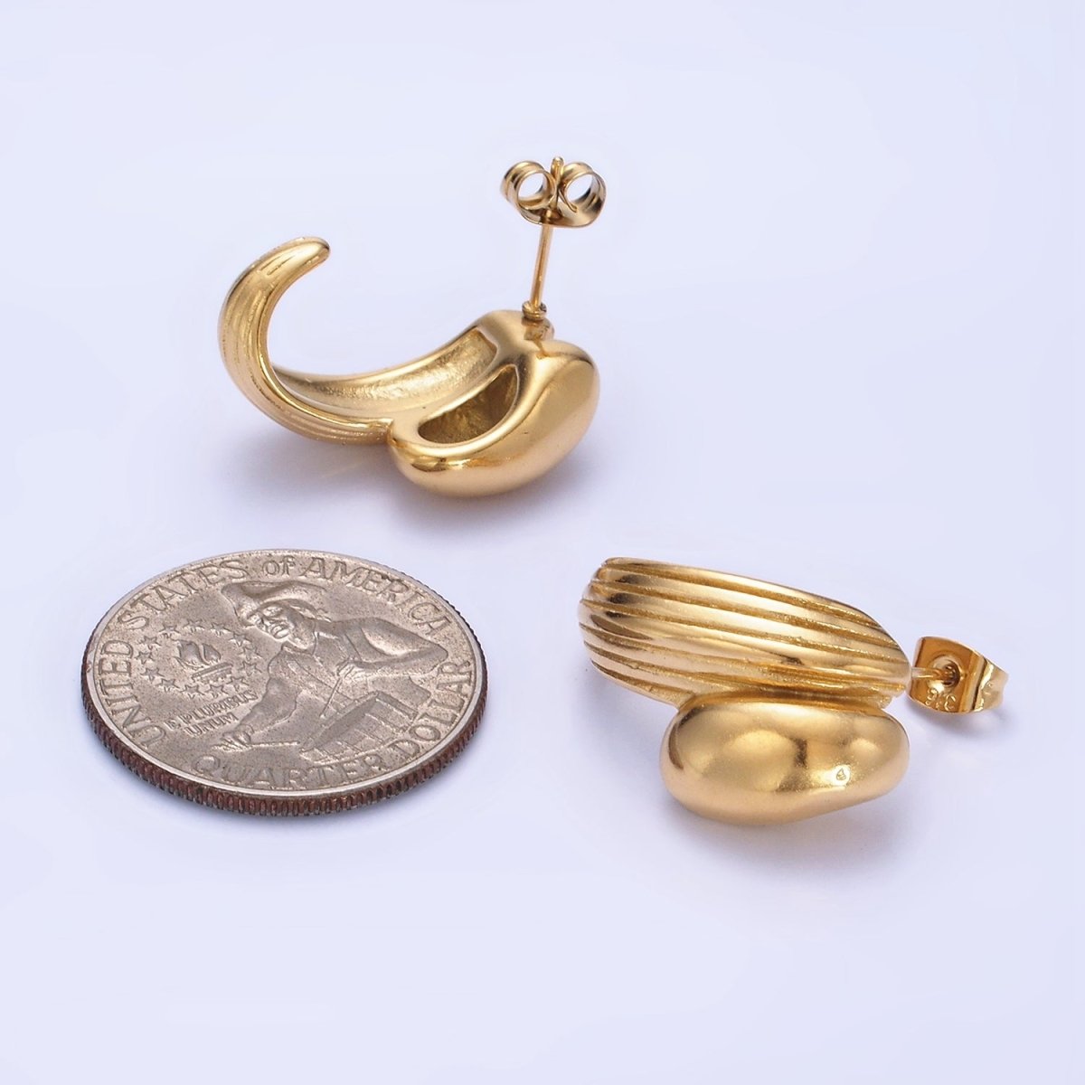 Stainless Steel 24mm Double Molten Lined C-Shaped Earrings in Gold & Silver | P028 P029 - DLUXCA