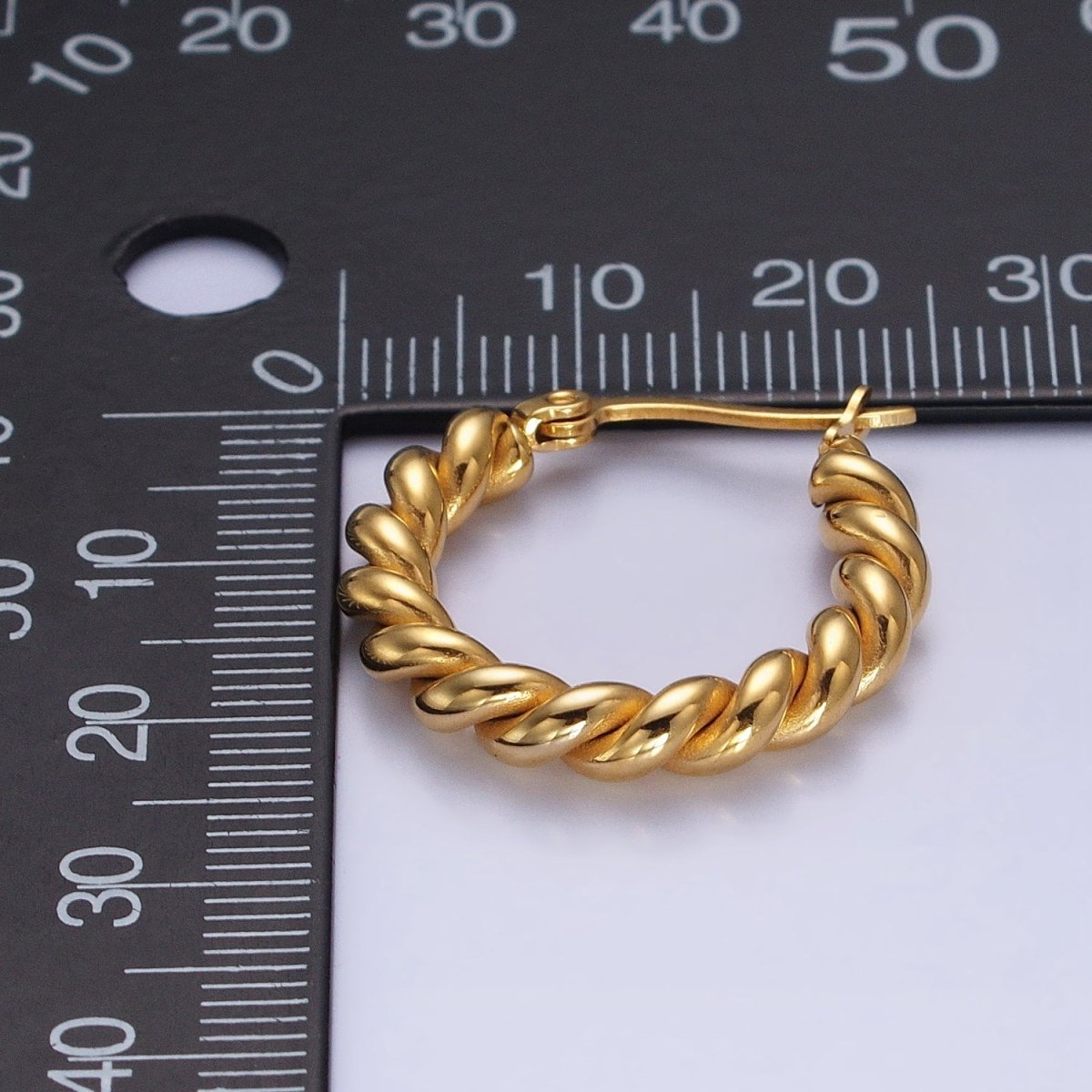 Stainless Steel 24mm Gold Braided Twist Hoop Latch Earrings | AB350 - DLUXCA