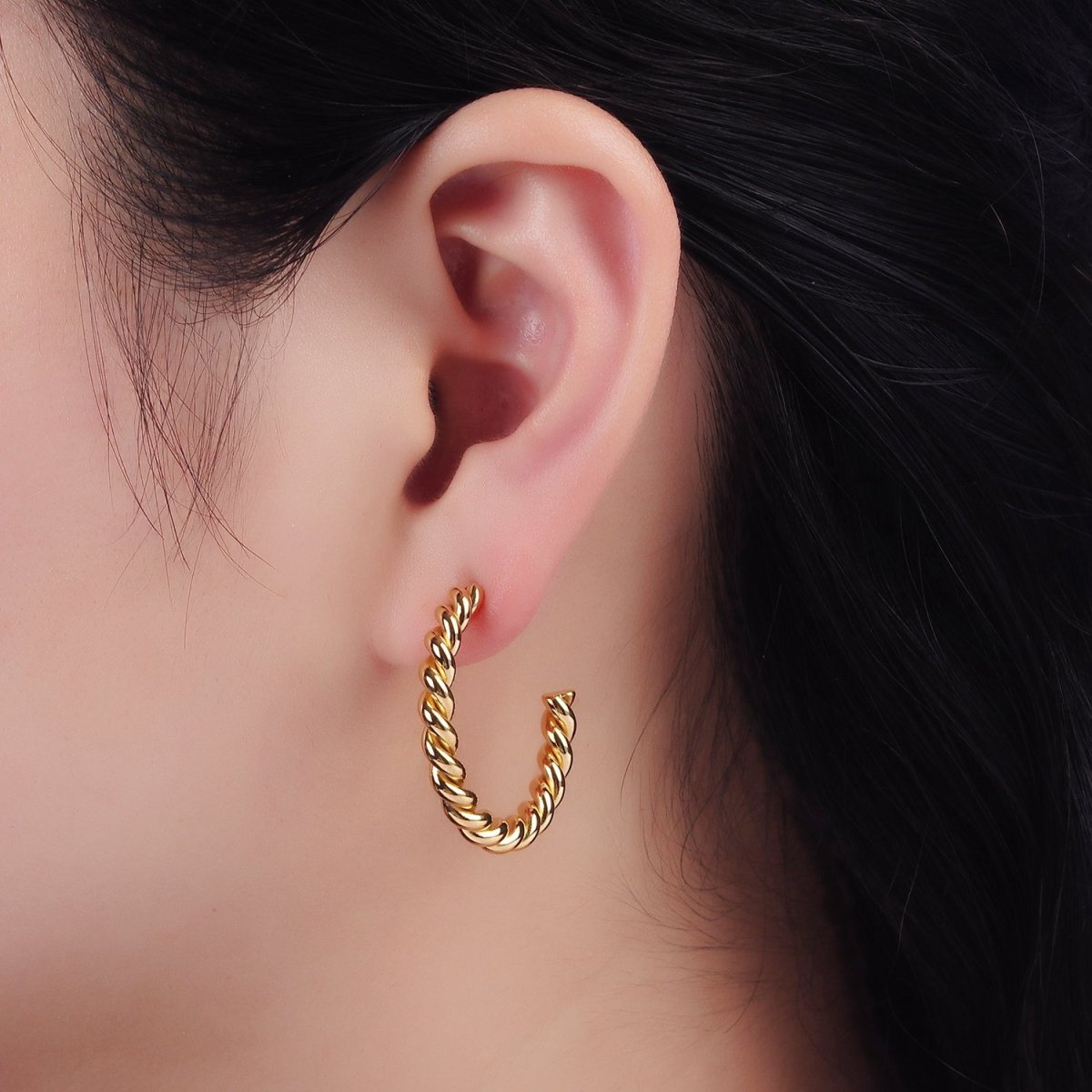 Stainless Steel 25mm, 30mm Croissant Rope C-Shaped Hoop Earrings in Gold & Silver | AE215 - AE217 - DLUXCA