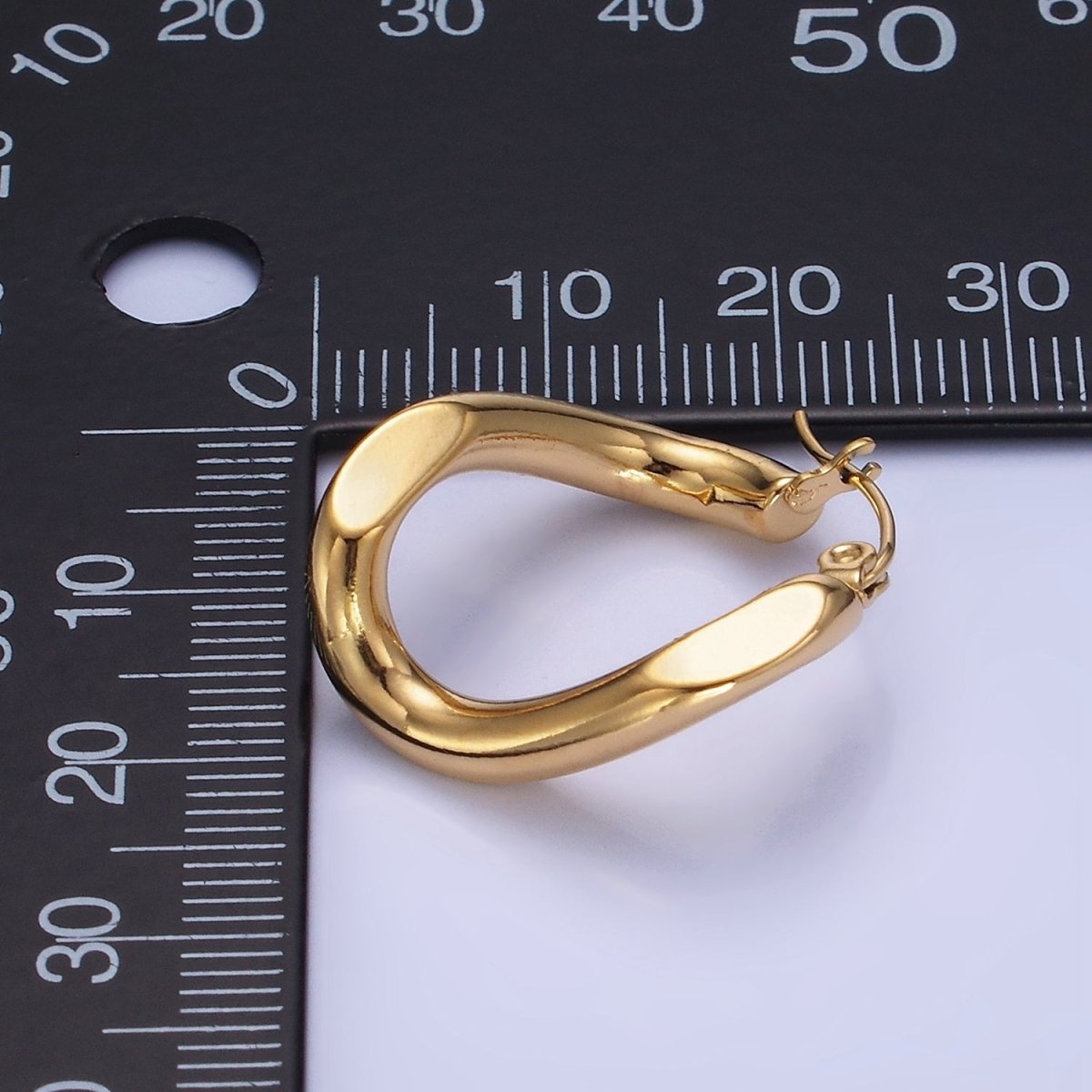 Stainless Steel 25mm Edged Twirl Latch Hoop Earrings in Gold & Silver | AB1366 AB1367 - DLUXCA