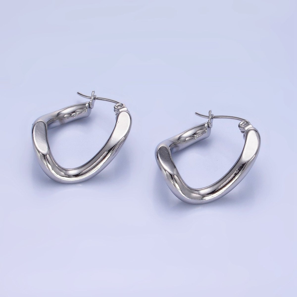 Stainless Steel 25mm Edged Twirl Latch Hoop Earrings in Gold & Silver | AB1366 AB1367 - DLUXCA