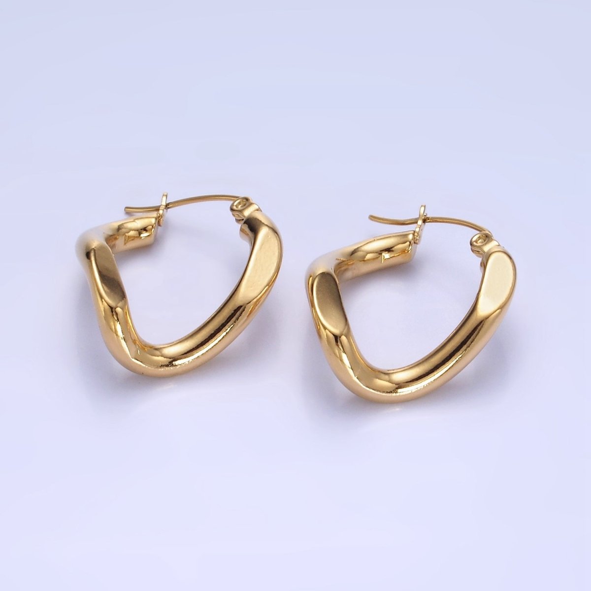 Stainless Steel 25mm Edged Twirl Latch Hoop Earrings in Gold & Silver | AB1366 AB1367 - DLUXCA