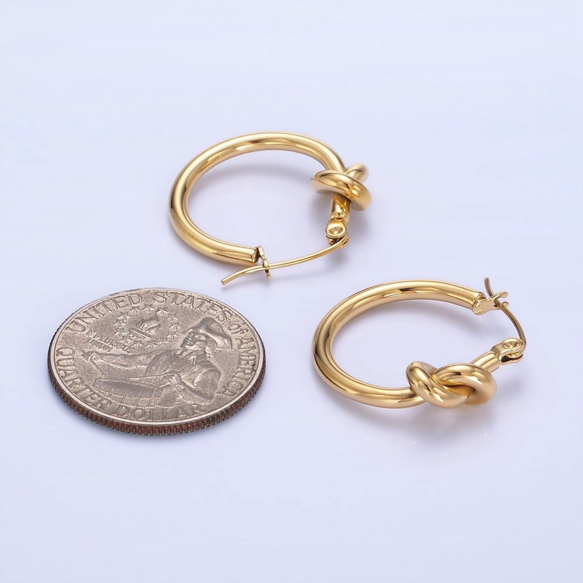 Stainless Steel 25mm Knot Latch Hoop Earrings in Gold & Silver | P448 P449 - DLUXCA