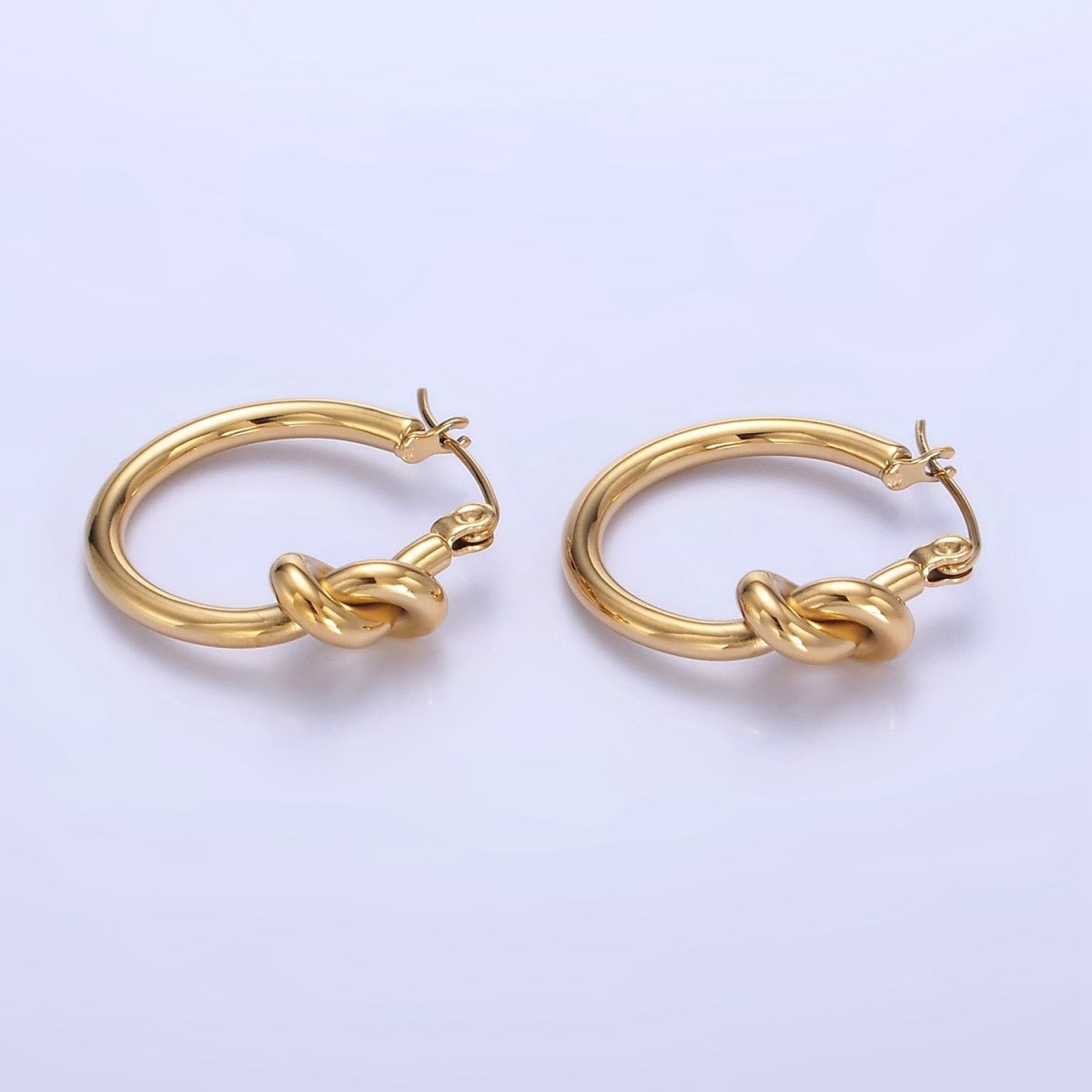 Stainless Steel 25mm Knot Latch Hoop Earrings in Gold & Silver | P448 P449 - DLUXCA