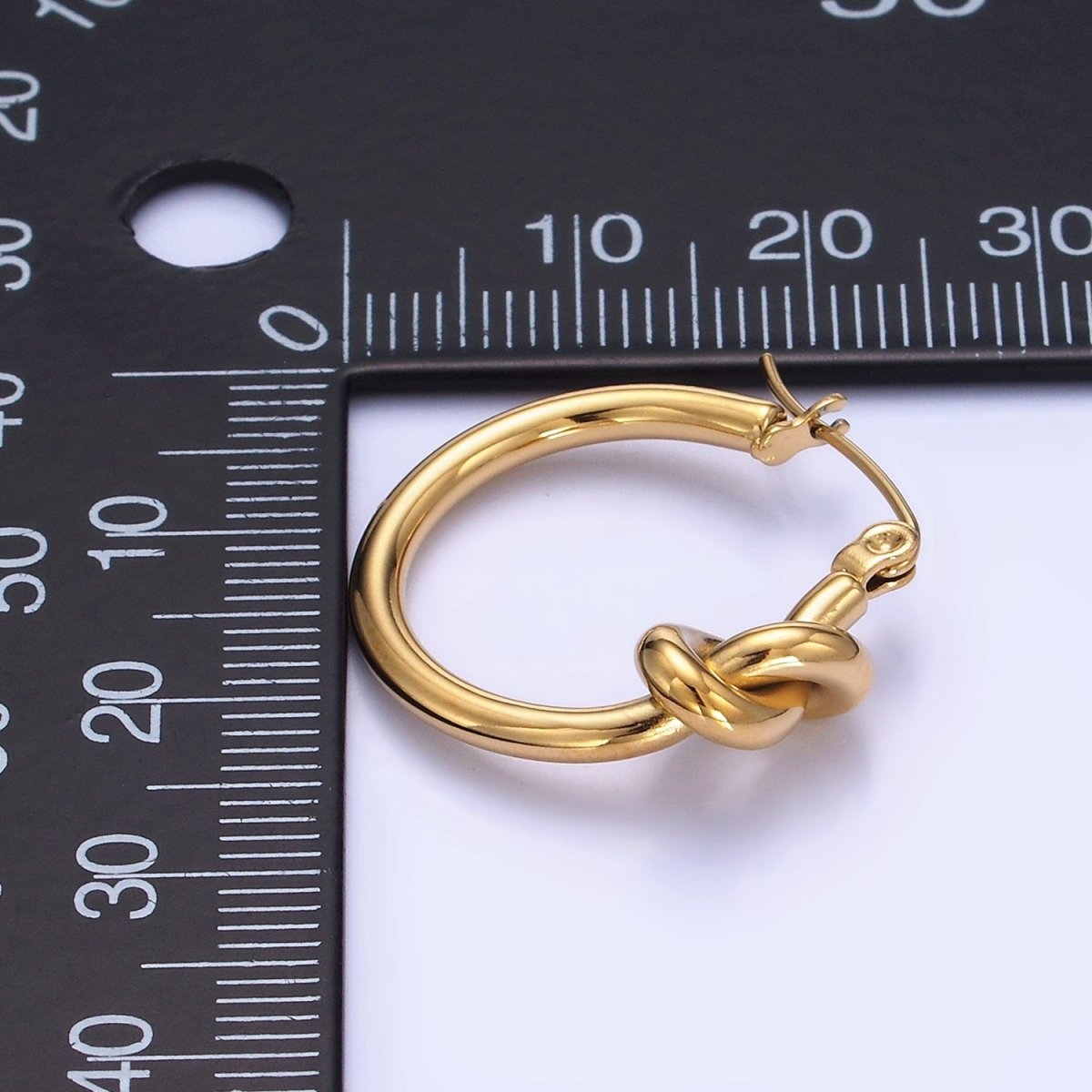 Stainless Steel 25mm Knot Latch Hoop Earrings in Gold & Silver | P448 P449 - DLUXCA