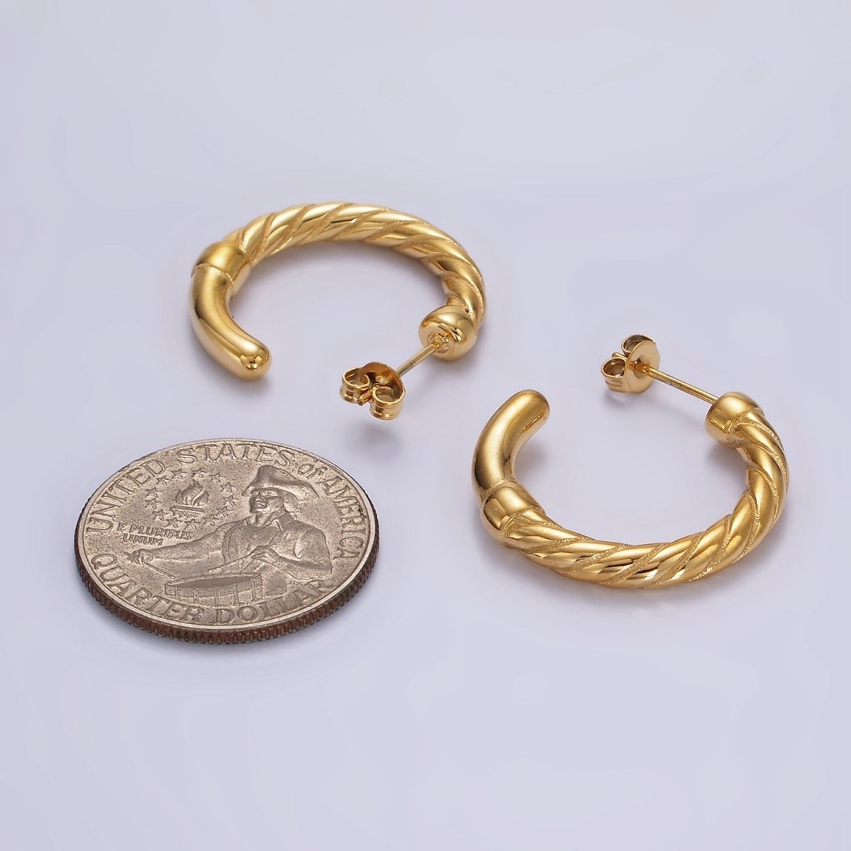 Stainless Steel 25mm Line-Textured C-Shaped Hoop Earrings | AE391 - DLUXCA