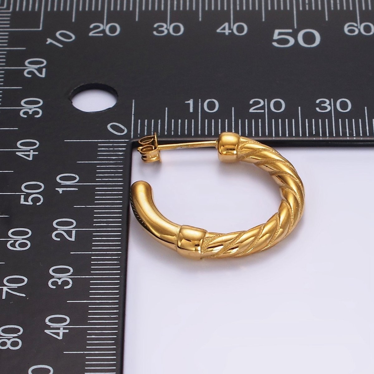 Stainless Steel 25mm Line-Textured C-Shaped Hoop Earrings | AE391 - DLUXCA