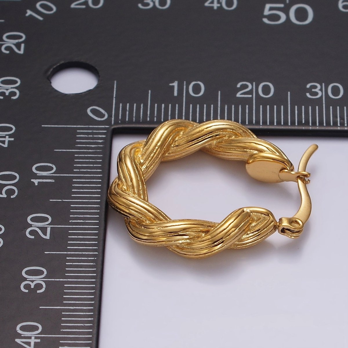 Stainless Steel 25mm Line-Textured Croissant Latch Hoop Earrings | AE390 - DLUXCA