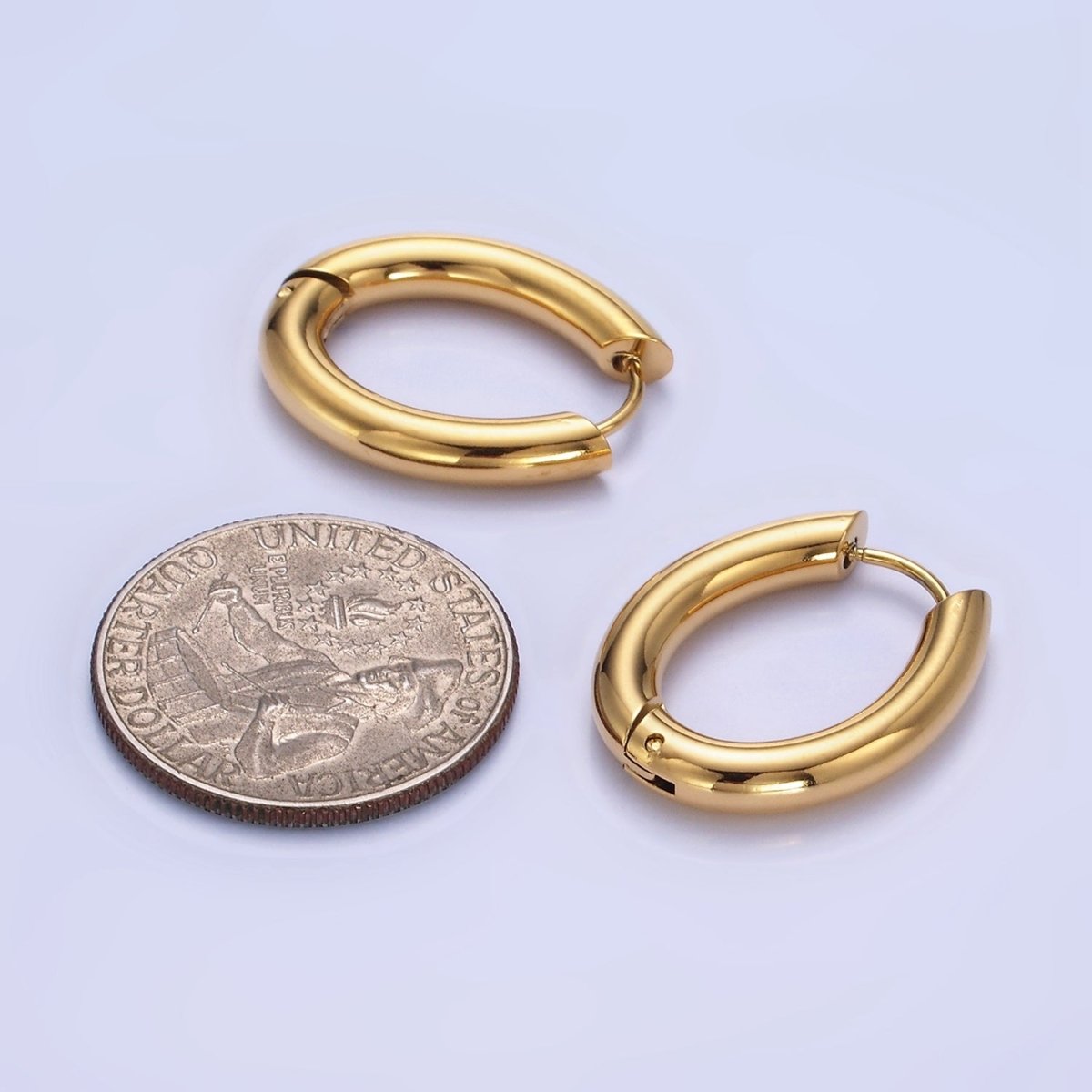Stainless Steel 25mm Minimalist Oblong Hoop Earrings in Gold & Silver | P446 P447 - DLUXCA