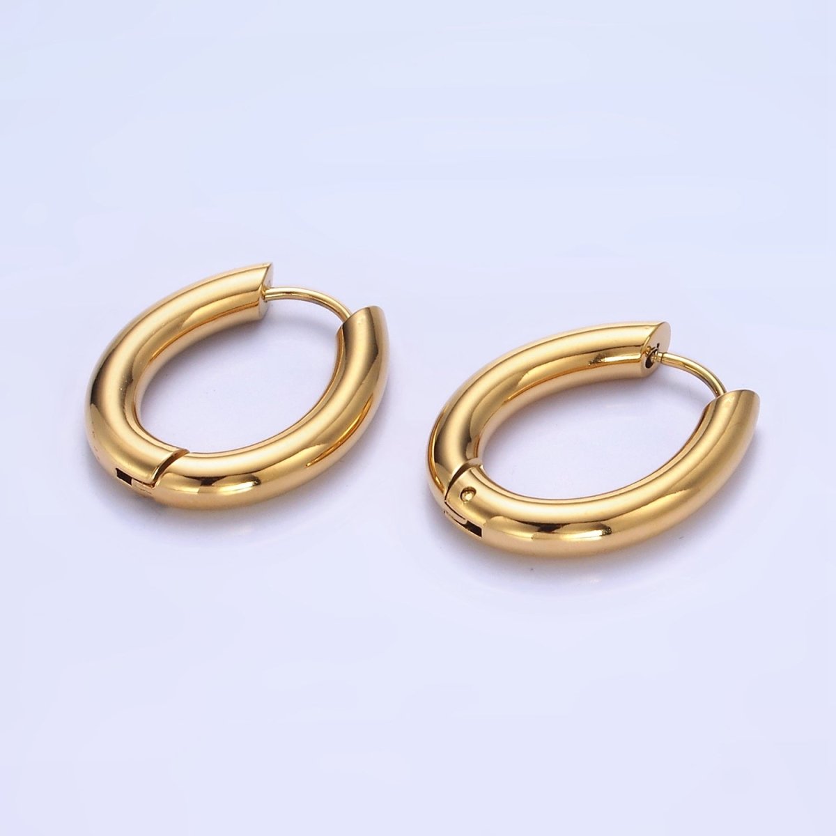 Stainless Steel 25mm Minimalist Oblong Hoop Earrings in Gold & Silver | P446 P447 - DLUXCA