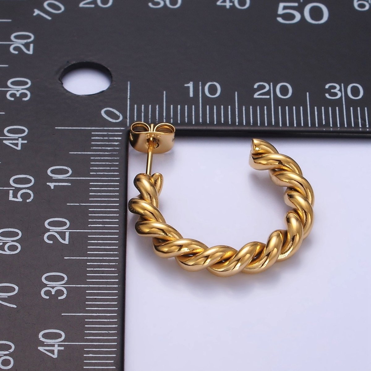 Stainless Steel 25mm Rope Croissant C-Shaped Hoop Earring in Gold & Silver | P450 P451 - DLUXCA