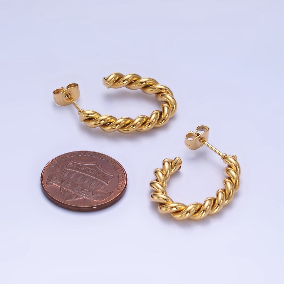 Stainless Steel 25mm Rope Croissant J-Shaped Hoop Earrings in Gold & Silver | P452 P453 - DLUXCA