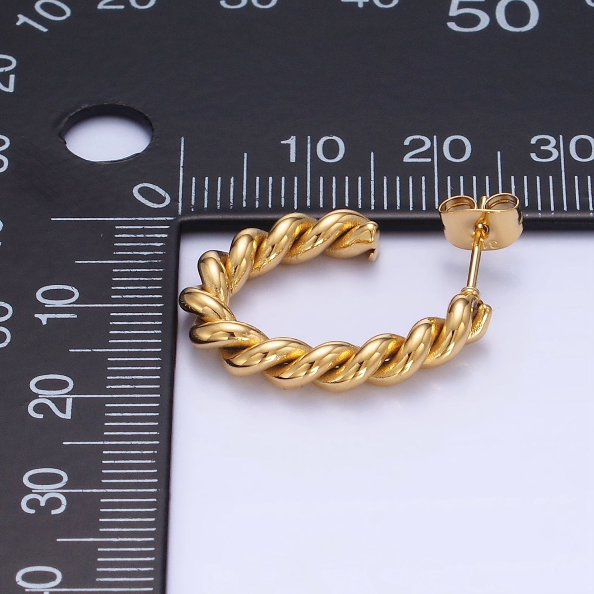 Stainless Steel 25mm Rope Croissant J-Shaped Hoop Earrings in Gold & Silver | P452 P453 - DLUXCA