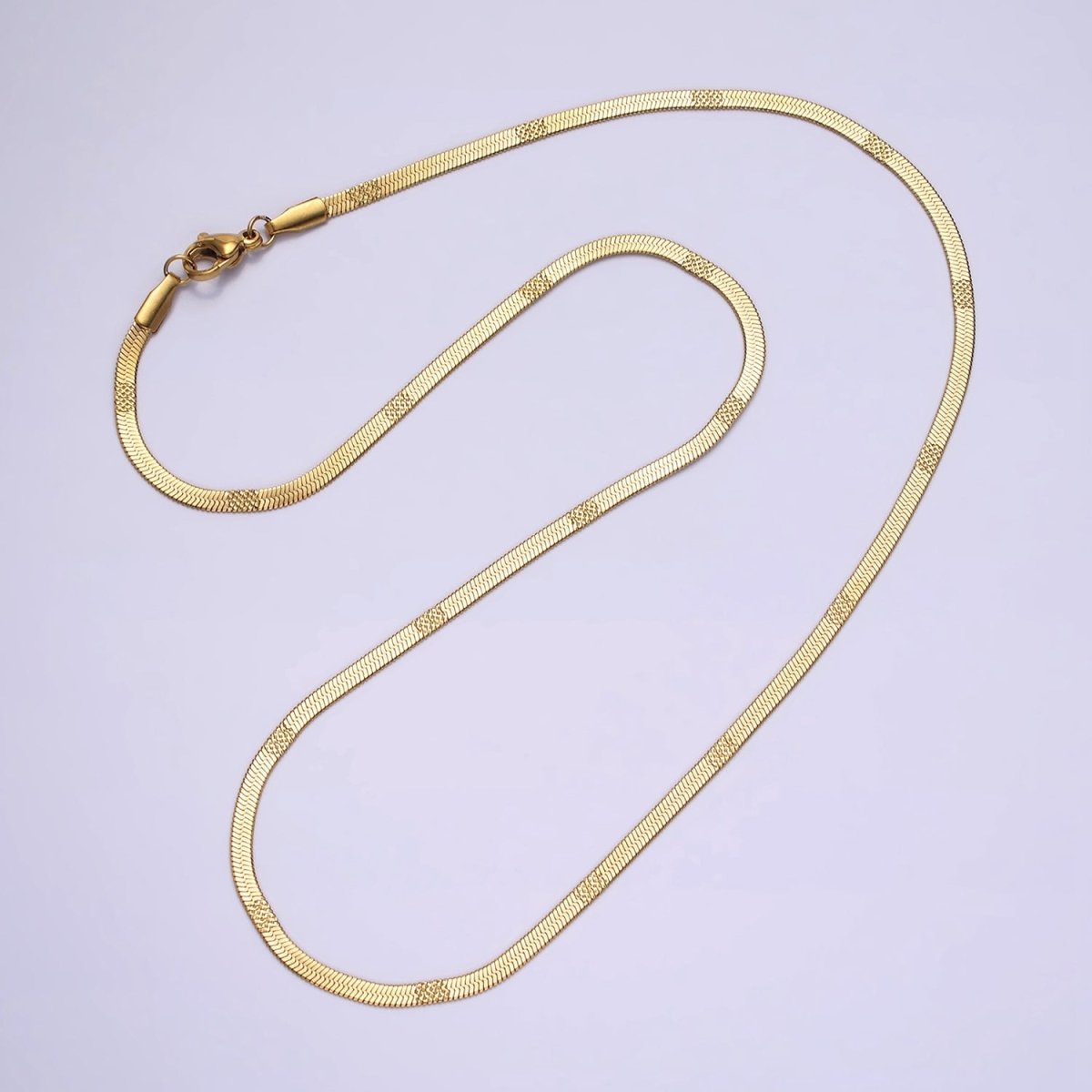 Stainless Steel 2.5mm Textured Unique Herringbone 18 Inch Layering Chain Necklace | WA-2005 Clearance Pricing - DLUXCA