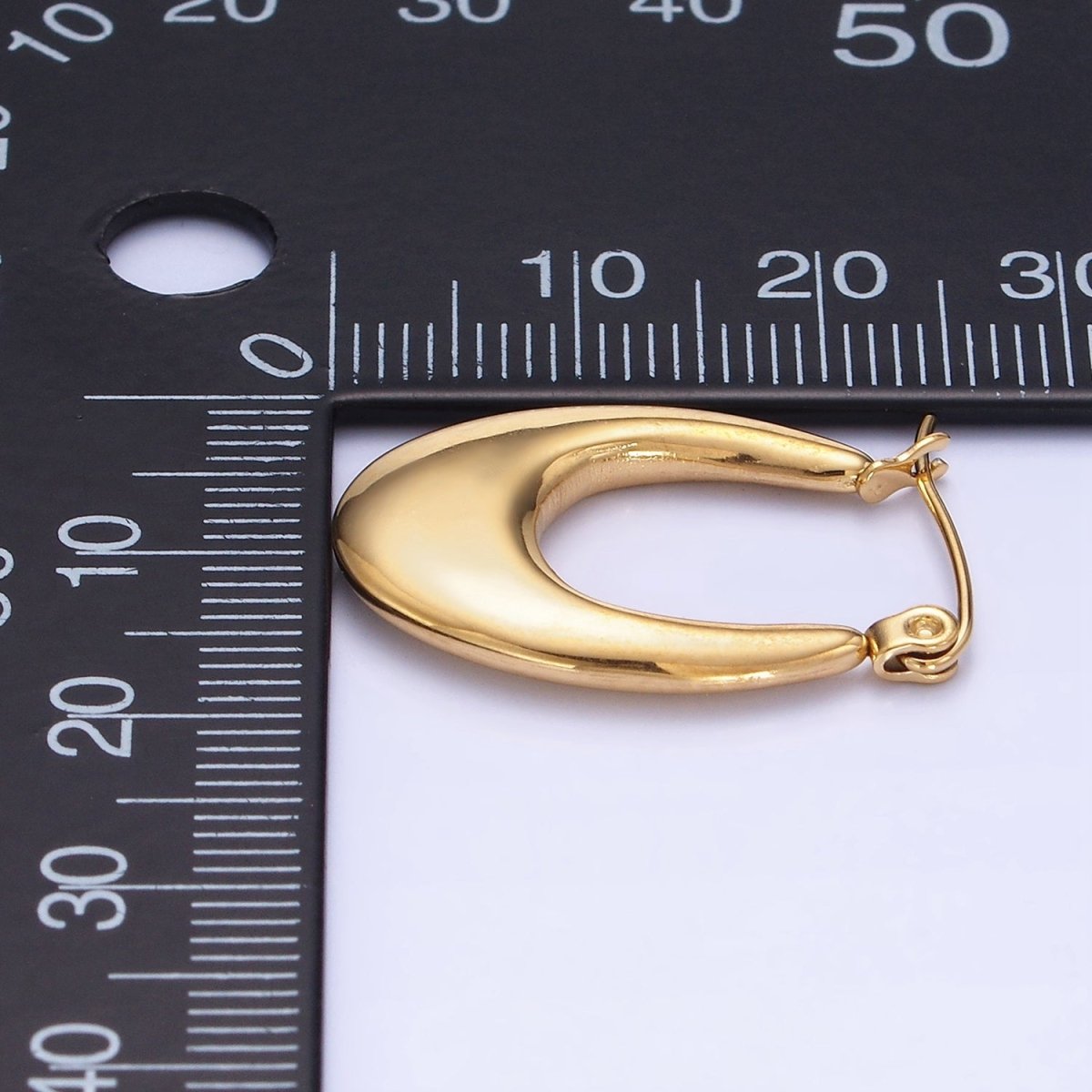 Stainless Steel 25mm U-Shaped Oblong Latch Hoop Earrings in Gold & Silver | AB1390 AB1391 - DLUXCA