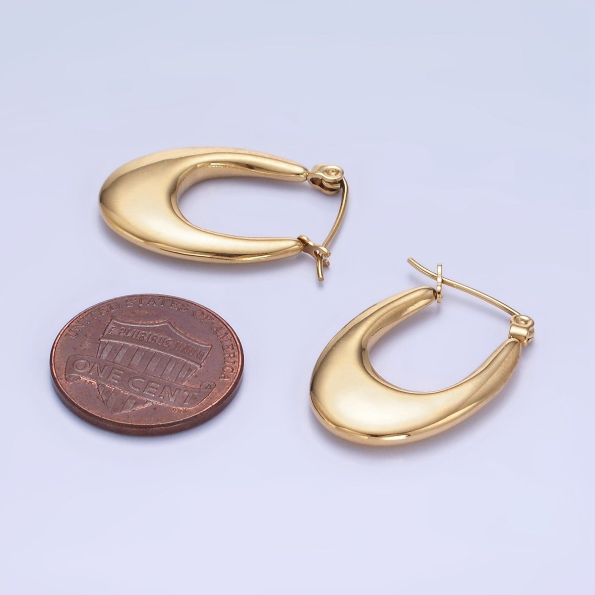Stainless Steel 25mm U-Shaped Oblong Latch Hoop Earrings in Gold & Silver | AB1390 AB1391 - DLUXCA