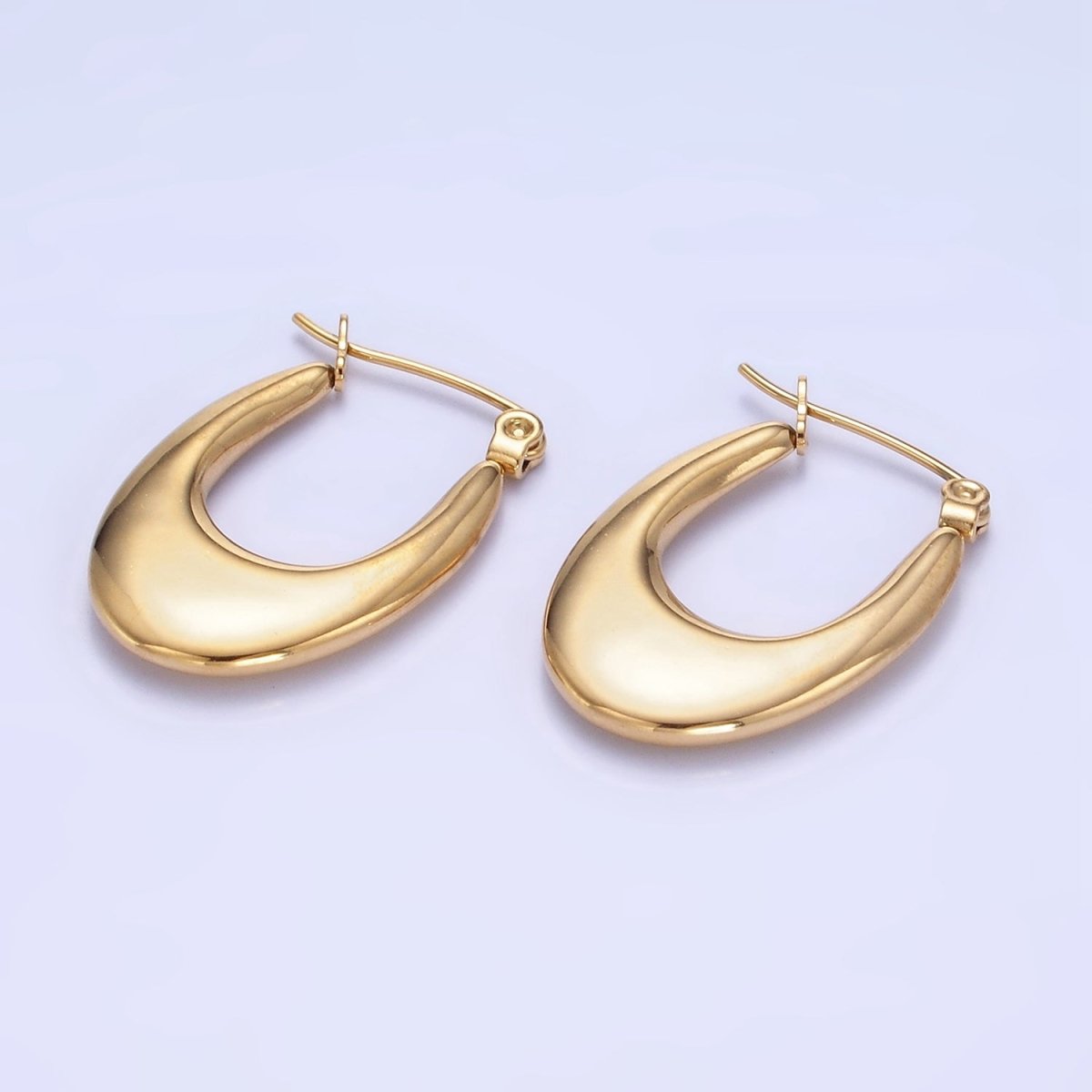 Stainless Steel 25mm U-Shaped Oblong Latch Hoop Earrings in Gold & Silver | AB1390 AB1391 - DLUXCA