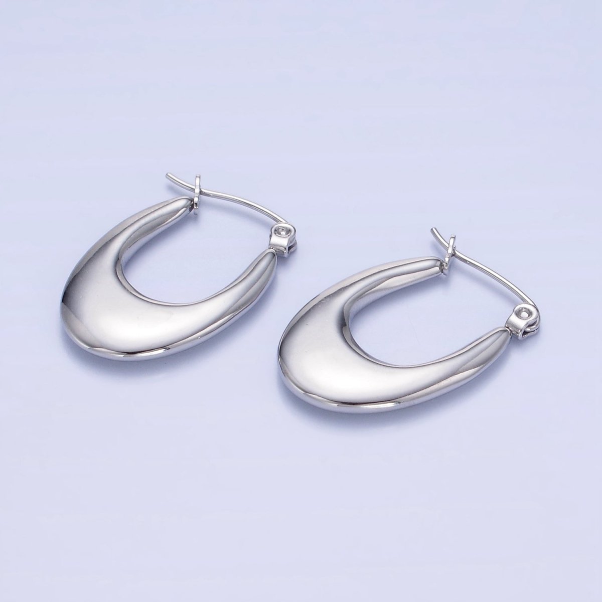 Stainless Steel 25mm U-Shaped Oblong Latch Hoop Earrings in Gold & Silver | AB1390 AB1391 - DLUXCA