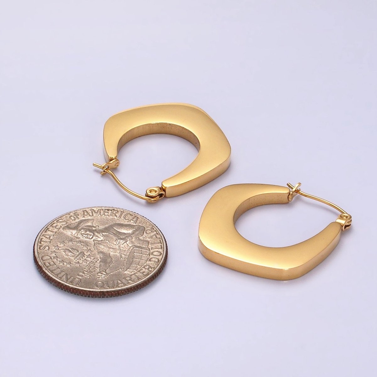 Stainless Steel 25mm U-Shaped Rhombus Latch Earrings in Silver & Gold | AE200 AE201 - DLUXCA