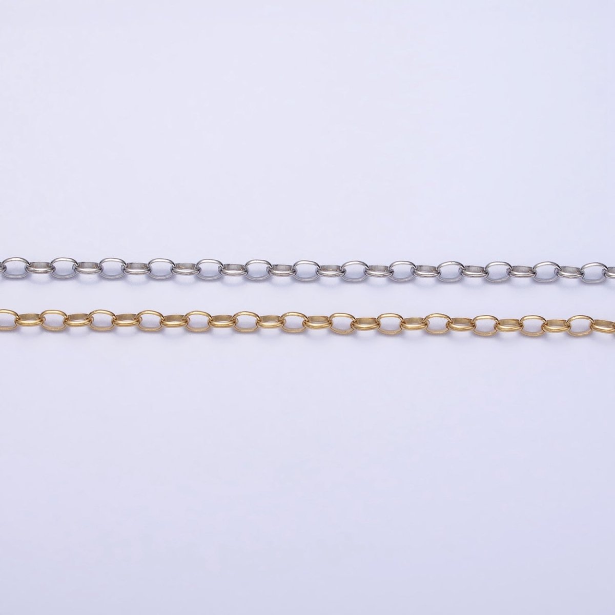 Stainless Steel 2.7mm Cable Tarnish-Free Unfinished Chain in Gold & Silver | ROLL-1346 ROLL-1347 Clearance Pricing - DLUXCA