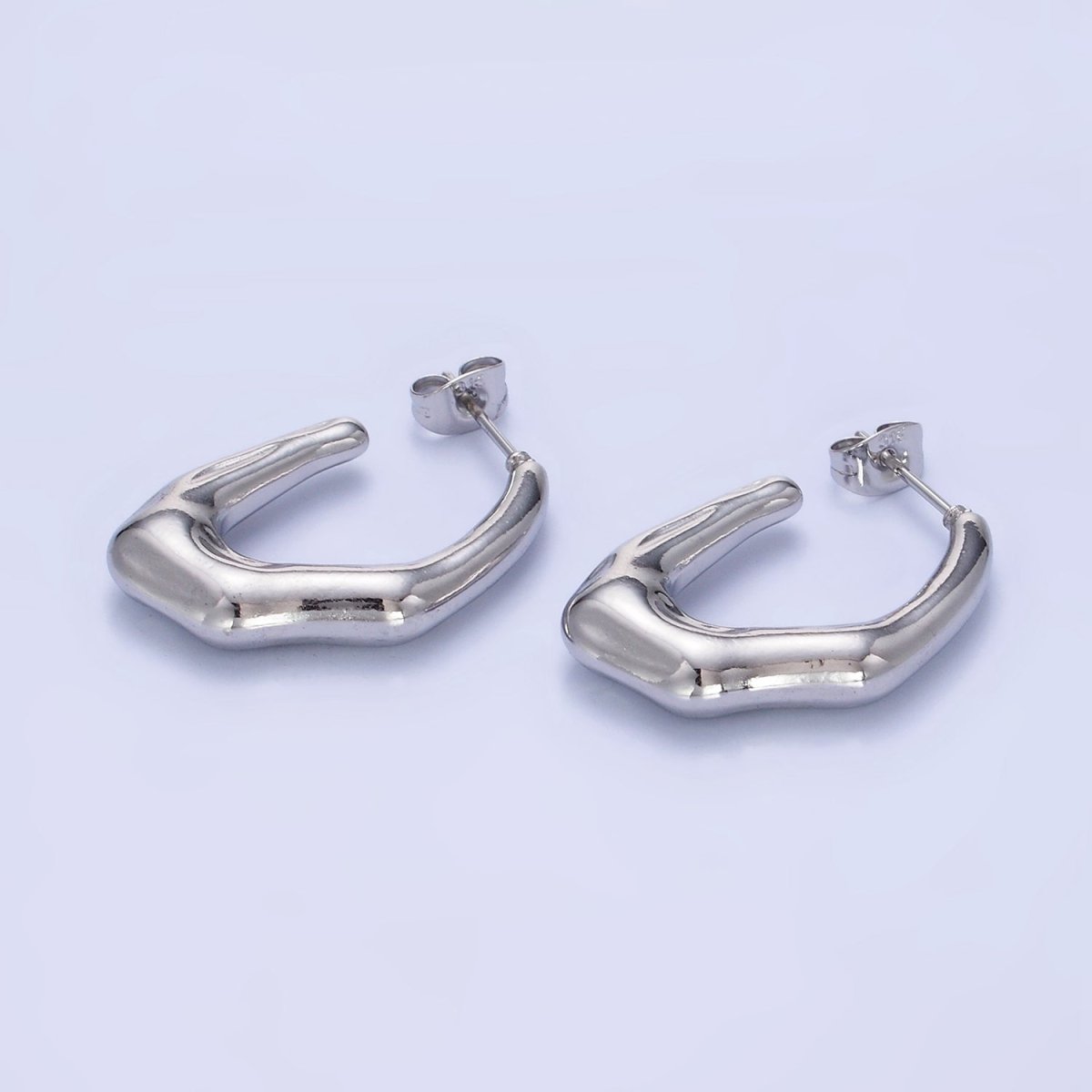 Stainless Steel 28mm Molten Abstract J-Shaped Hoop Earring in Gold & Silver | P438 P439 - DLUXCA
