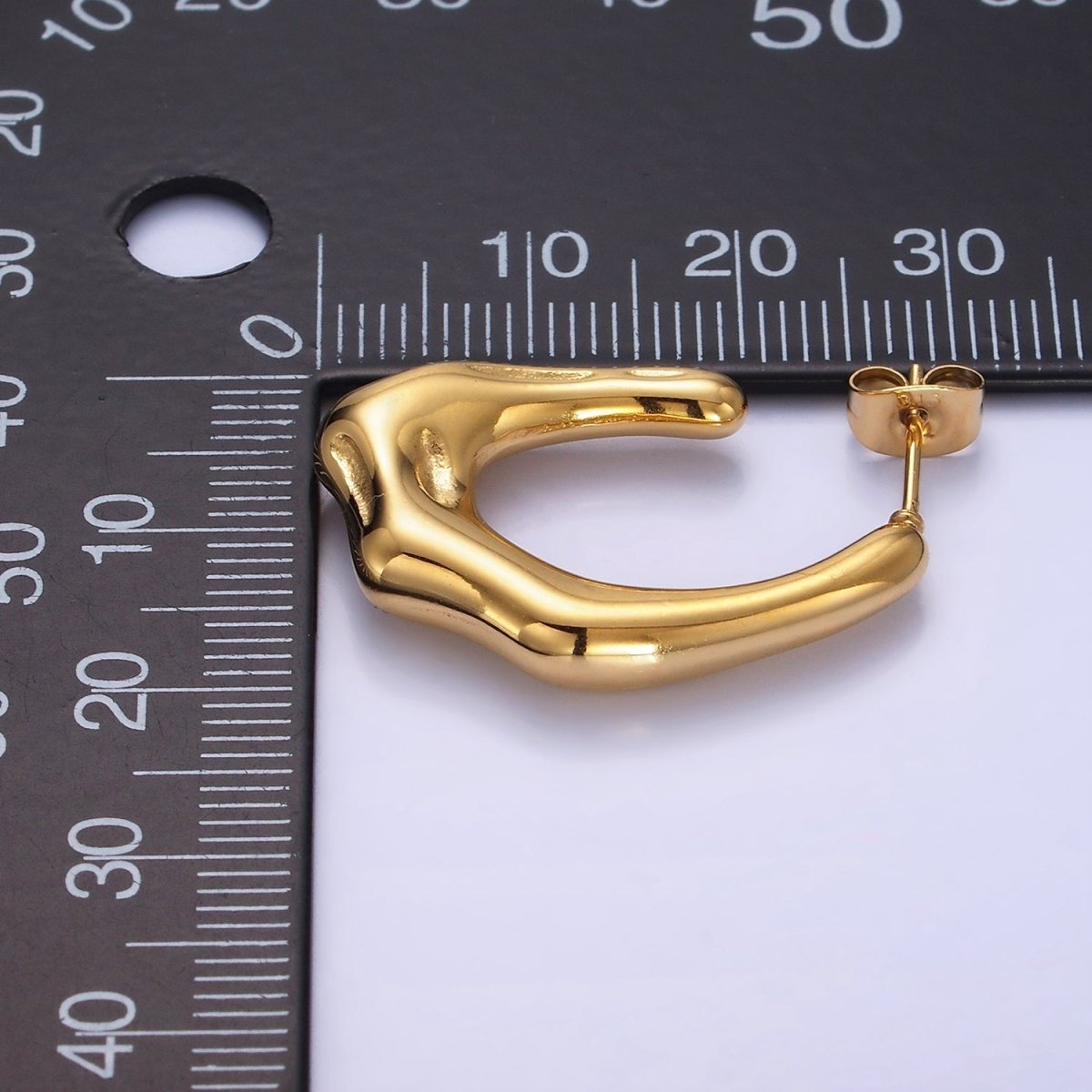 Stainless Steel 28mm Molten Abstract J-Shaped Hoop Earring in Gold & Silver | P438 P439 - DLUXCA