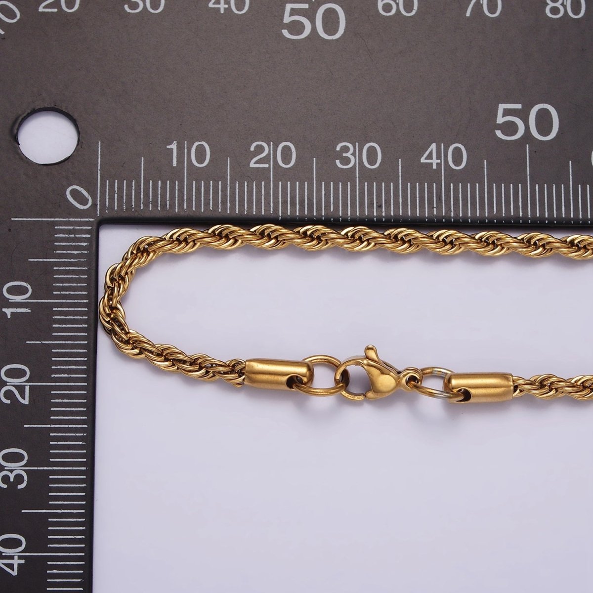 Stainless Steel 2.8mm Rope 18 Inches Necklace in Gold & Silver | WA-2334 WA-2335 Clearance Pricing - DLUXCA