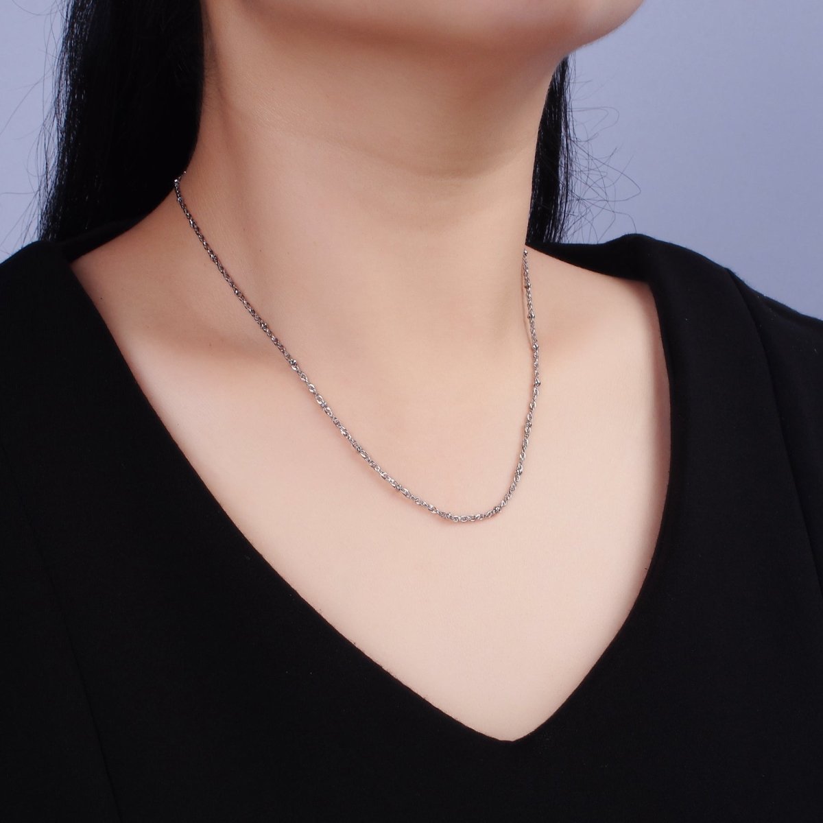 Stainless Steel 2mm Satellite Singapore 18 Inch Layering Chain Necklace | WA-2102 Clearance Pricing - DLUXCA