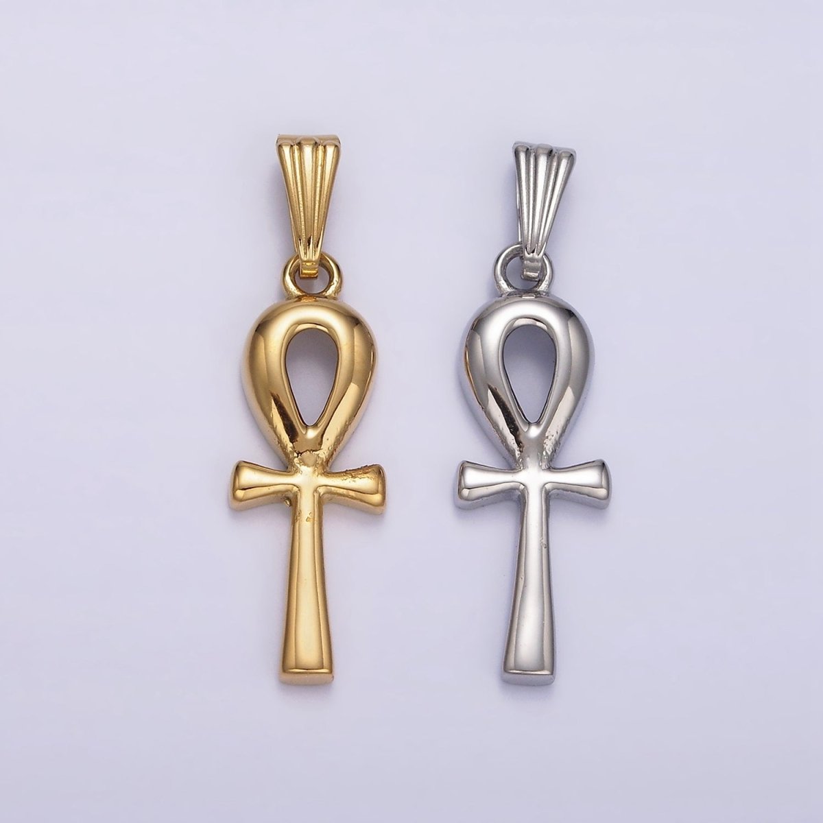 Stainless Steel 30mm Egyptian Ankh Cross Pendant in Silver & Gold | P-767 P-768 - DLUXCA