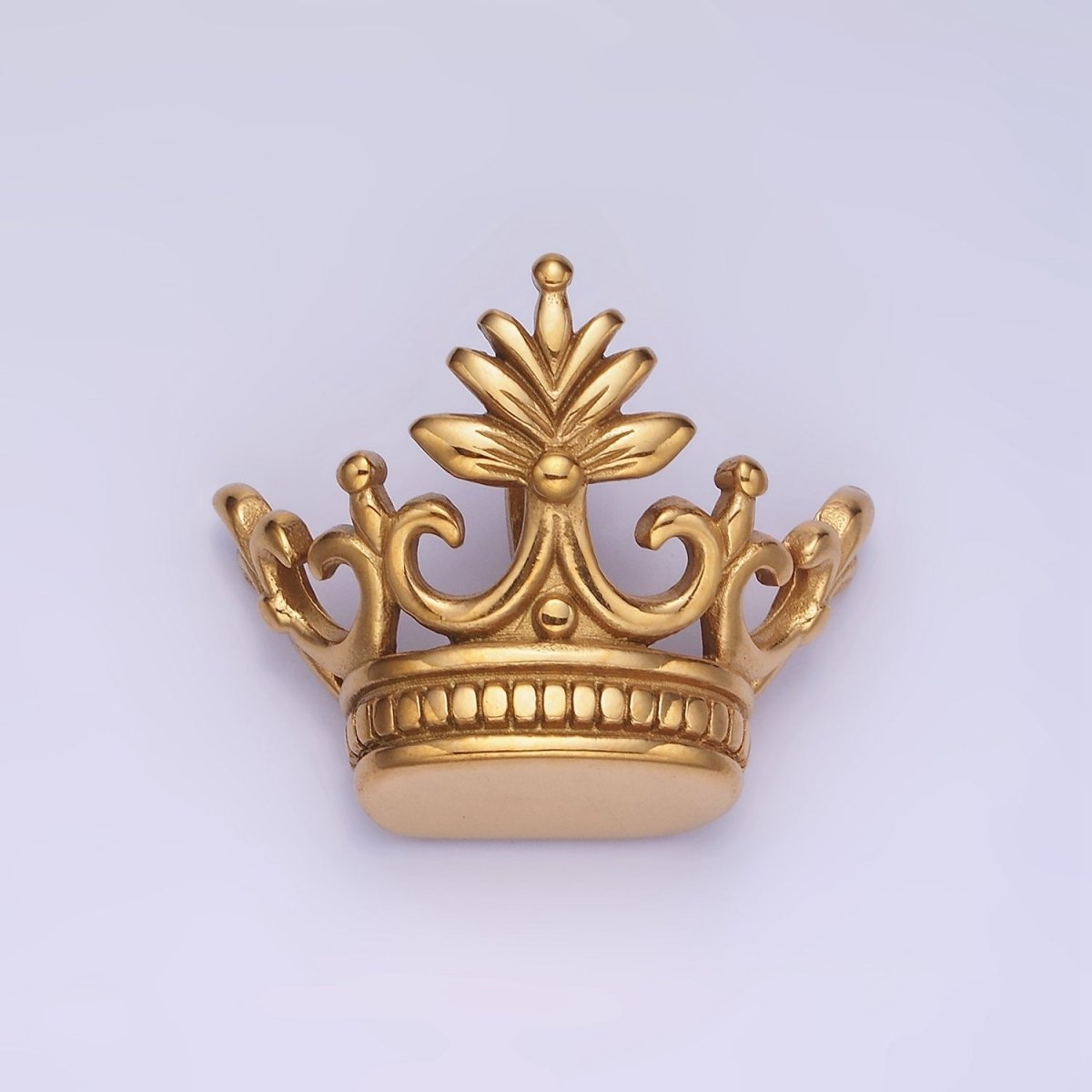 Stainless Steel 30mm Leaf Royal Crown Back Loop Pendant in Gold & Silver | P1386 P1387 - DLUXCA