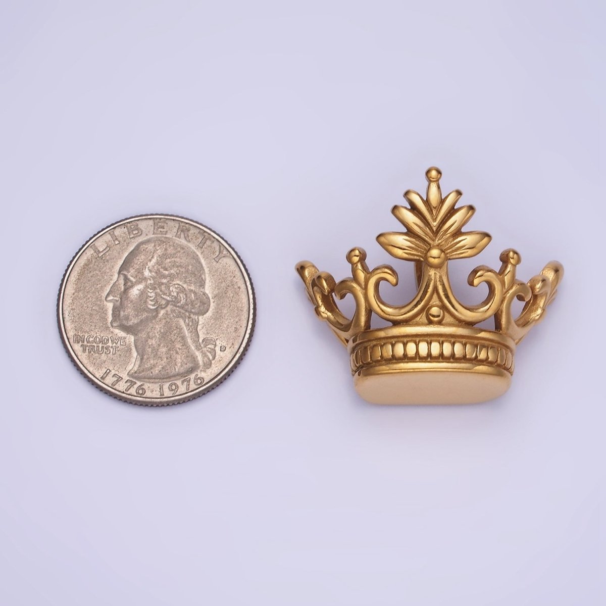 Stainless Steel 30mm Leaf Royal Crown Back Loop Pendant in Gold & Silver | P1386 P1387 - DLUXCA