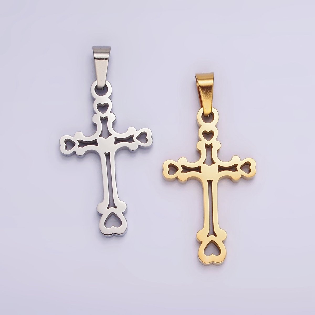 Stainless Steel 30mm Open Heart Passion Cross Pendant in Gold & Silver | P-753 P-754 - DLUXCA