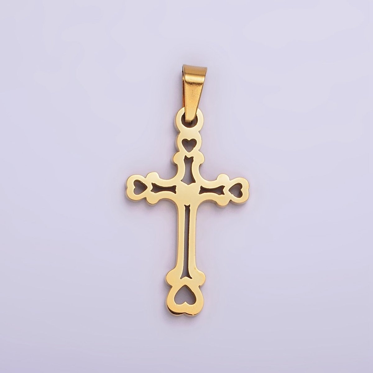 Stainless Steel 30mm Open Heart Passion Cross Pendant in Gold & Silver | P-753 P-754 - DLUXCA