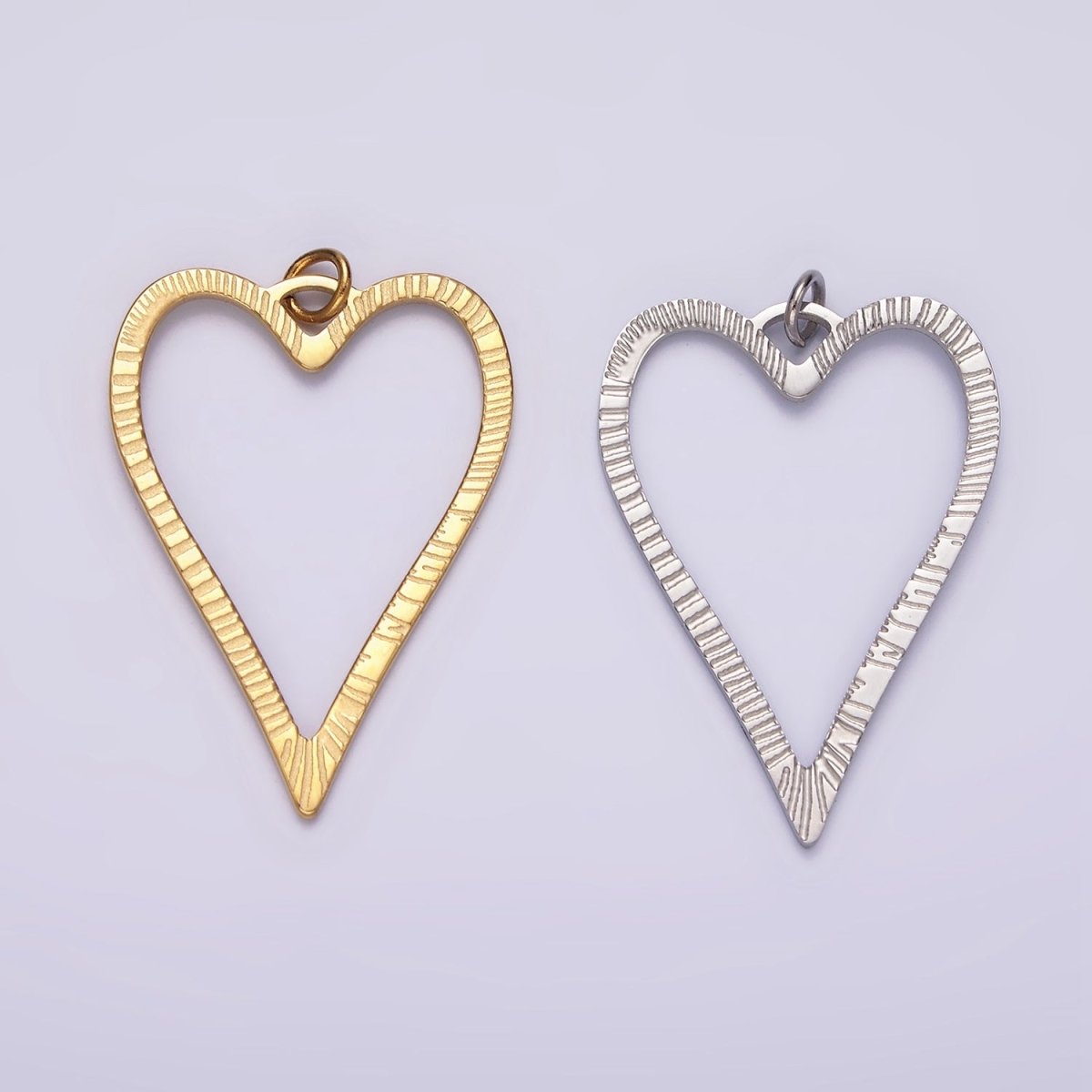 Stainless Steel 30mm Open Sunburst Heart Charm in Gold & Silver | P1300 P1301 - DLUXCA