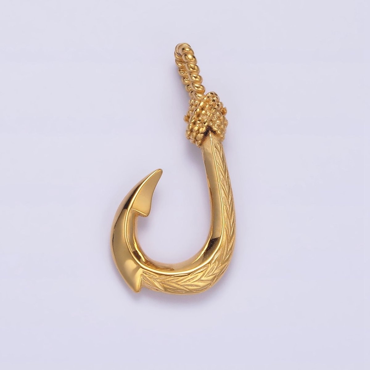 Stainless Steel 30mm Rope-Tied Double Sided Engraved Nautical Hook Pendant in Gold & Silver | P-788 P-789 - DLUXCA