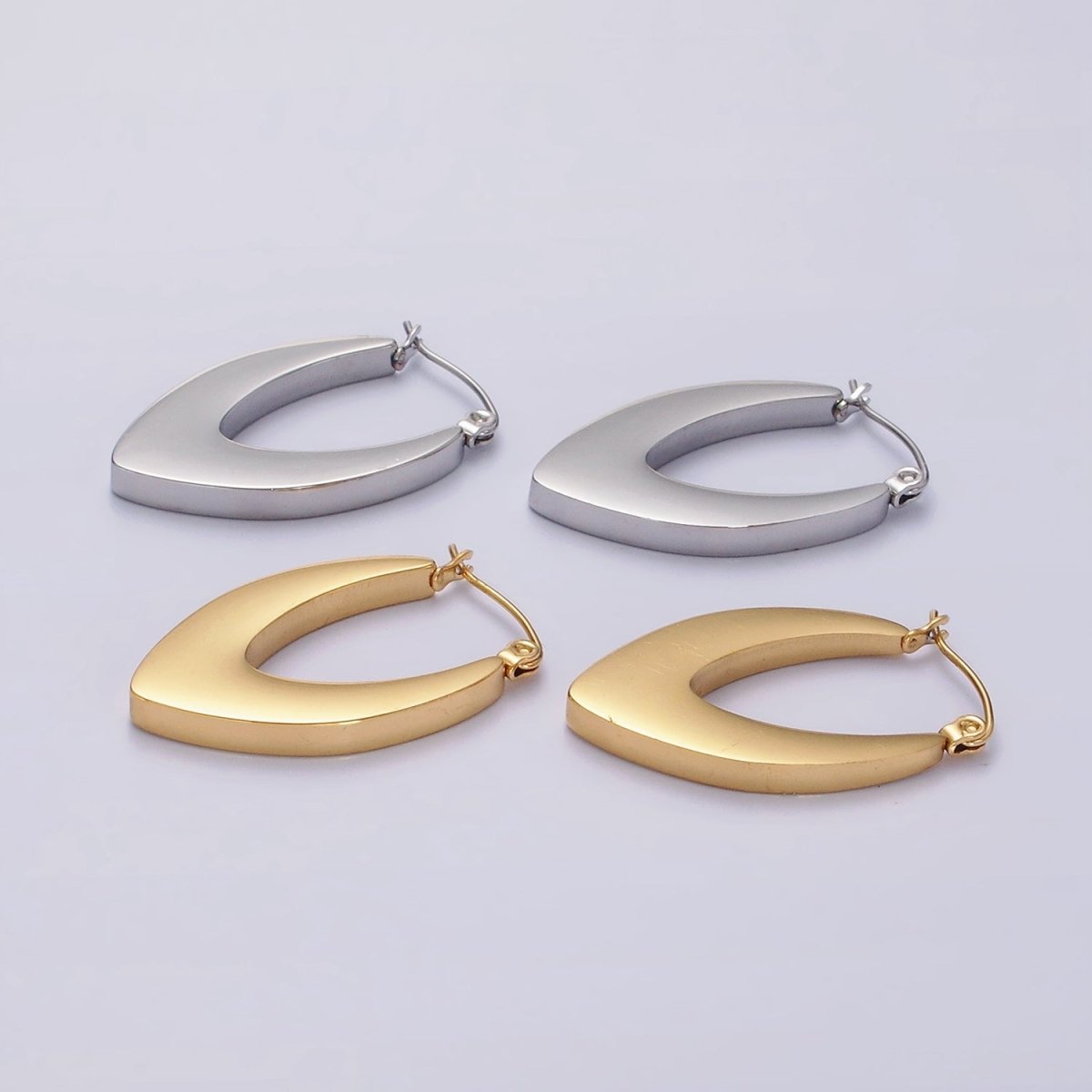 Stainless Steel 30mm U-Shaped Sphere Minimalist Latch Hoop Earrings in Silver & Gold | AE202 AE203 - DLUXCA