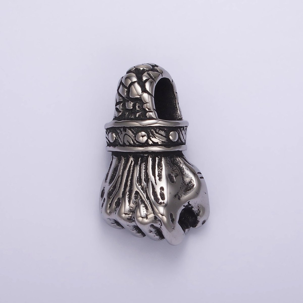 Stainless Steel 34.2mm Silver Fist Hammering Hand Gesture Charm Pendant | P1184 - DLUXCA
