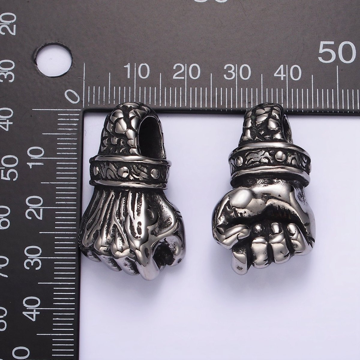 Stainless Steel 34.2mm Silver Fist Hammering Hand Gesture Charm Pendant | P1184 - DLUXCA