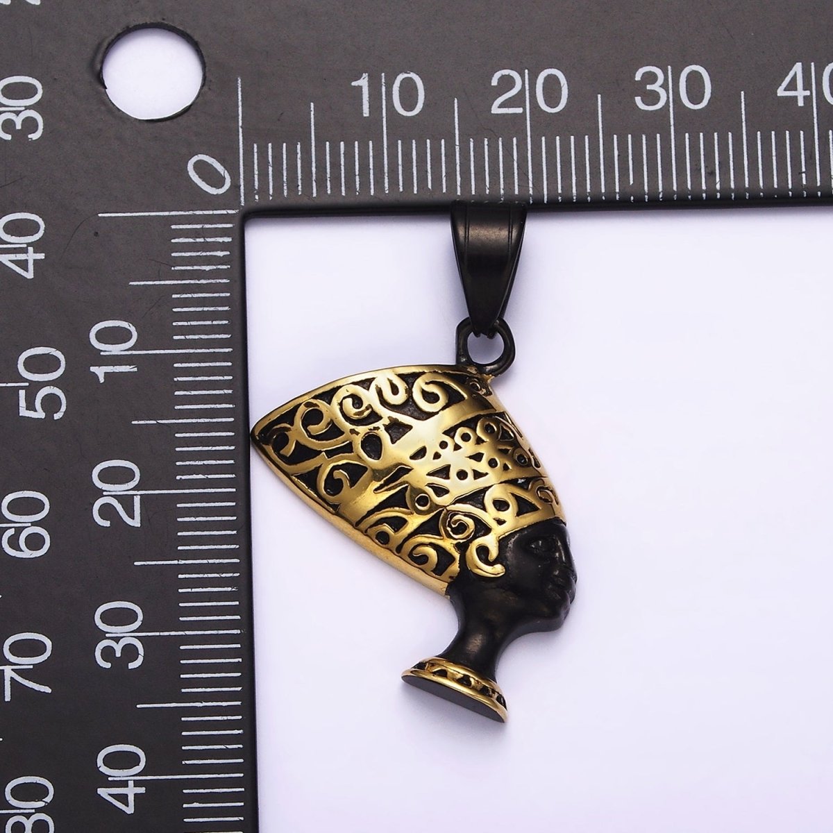 Stainless Steel 34mm Queen Nefertiti Egyptian Goddess Gold-Accented Black Pendant J-690 - DLUXCA