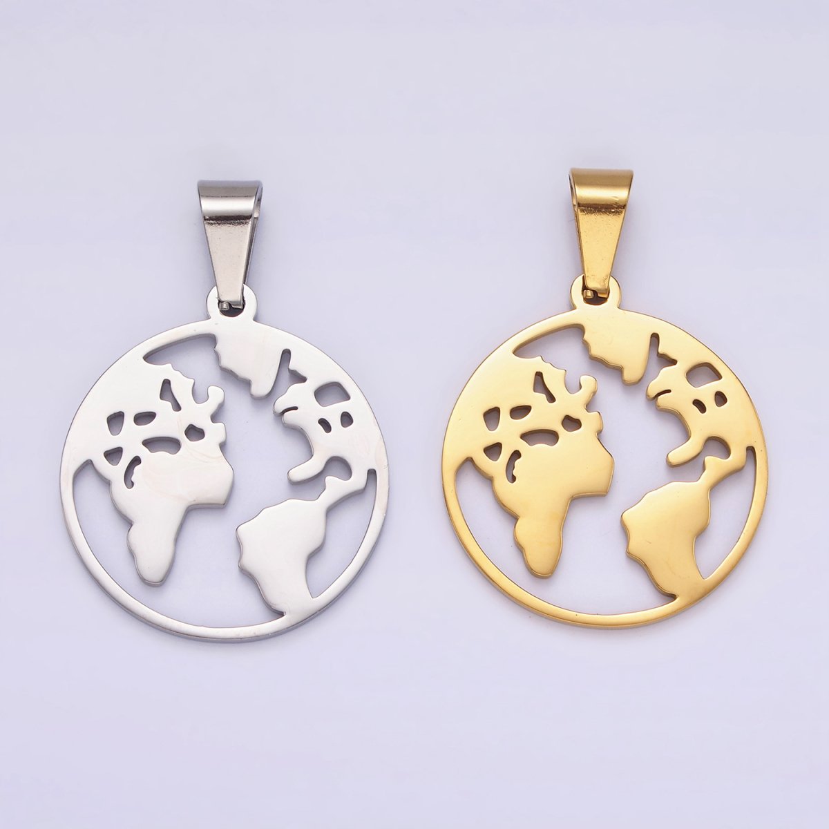 Stainless Steel 35.5mm Open Globe World Map Pendant in Silver & Gold | P-819 P-820 - DLUXCA