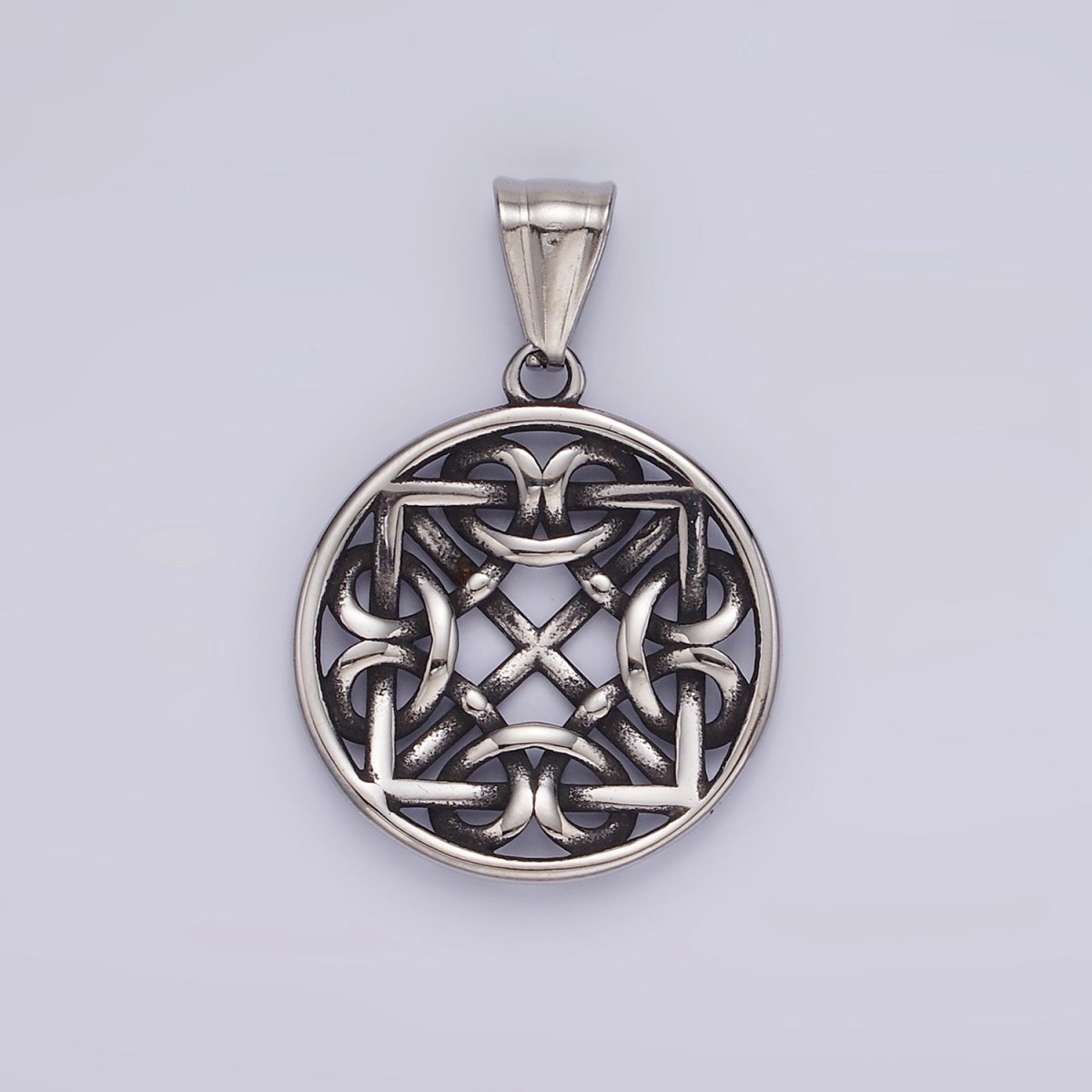 Stainless Steel 35mm Artisan Geometric Filigree Frame Open Bezel Pendant | P1191 - DLUXCA