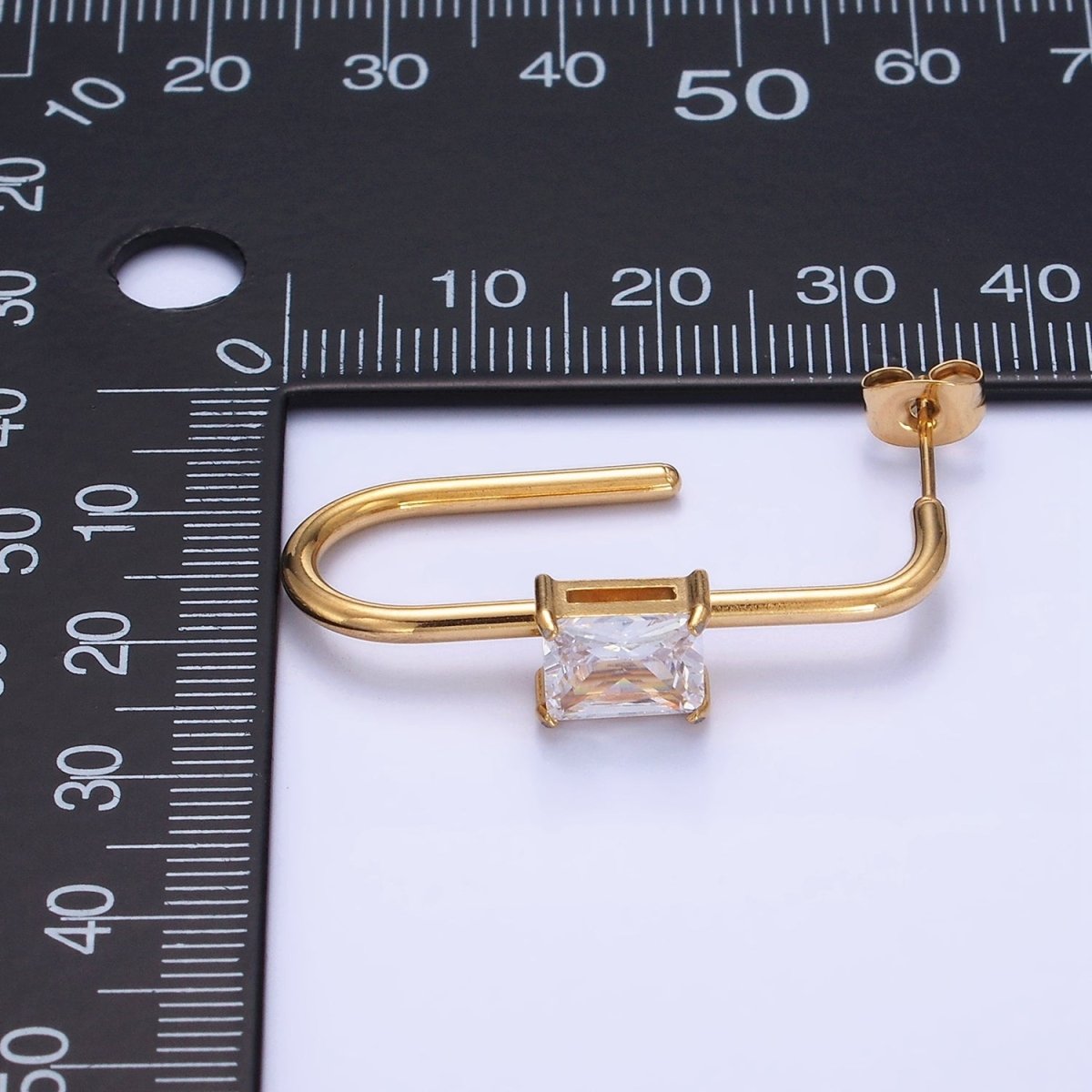 Stainless Steel 35mm Baguette J-Shaped Earrings in Gold & Silver | AB1382 AB1383 - DLUXCA