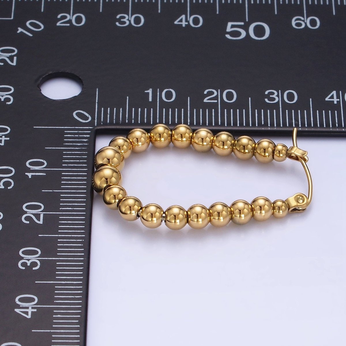 Stainless Steel 35mm Beaded Bubble Oblong Latch Hoop Earrings in Gold & Silver | AB1374 AB1375 - DLUXCA